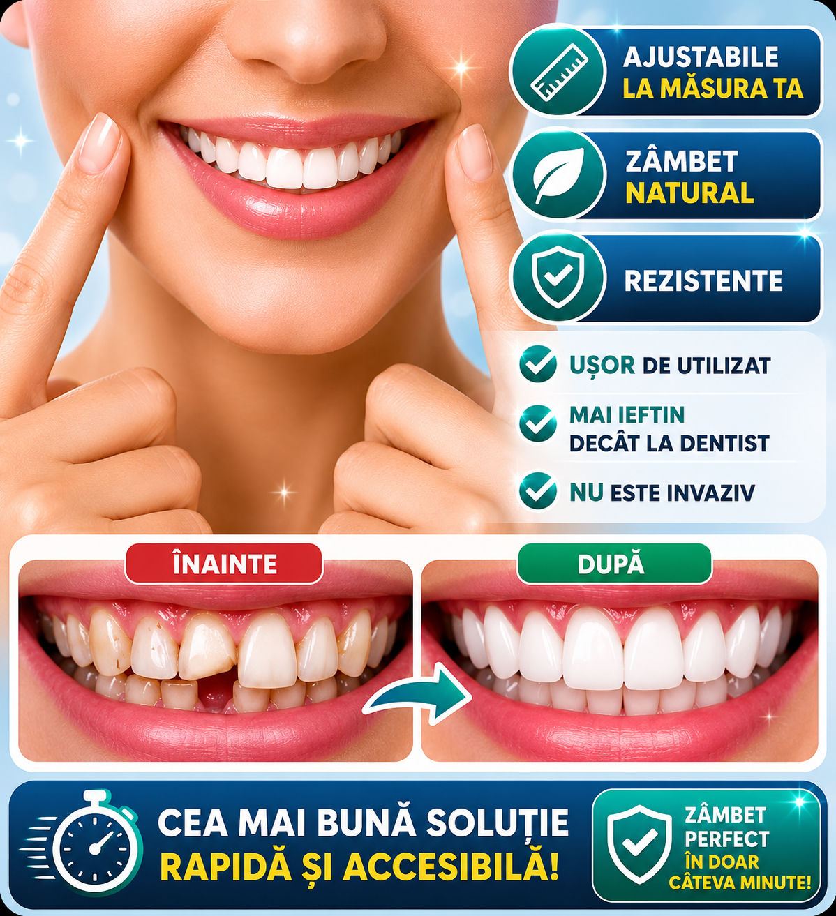 🔥70% REDUCERE🔥DOAR AZI🔥 Zâmbet Perfect în Câteva Secunde | Fațete Dentare Superioare și Inferioare